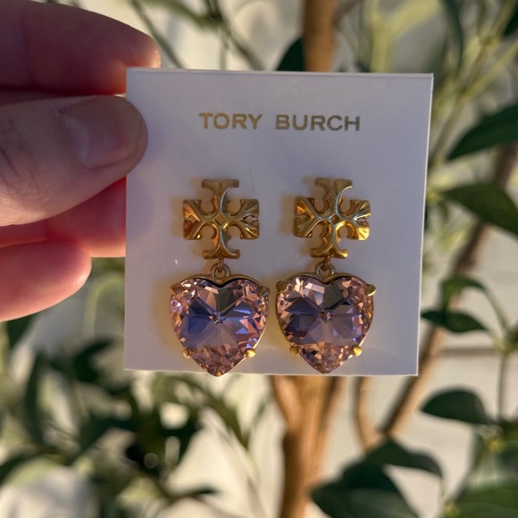 NWT authentic Tory Burch Gold and Pink Heart Earrings - Picture 2 of 4